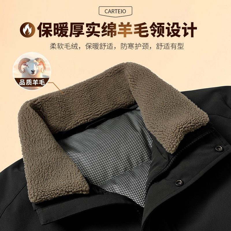 新款爸爸冬装羽绒服中年男士加厚保暖冬季羊毛翻领外套中老年男装