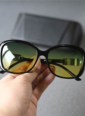 高档女士偏光太阳镜开车日夜两用黄绿片墨镜女款镶钻气质优雅防晒