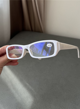 白色小脸老花镜男女小白框阅读镜中老年轻宽腿防蓝光平光镜防辐射