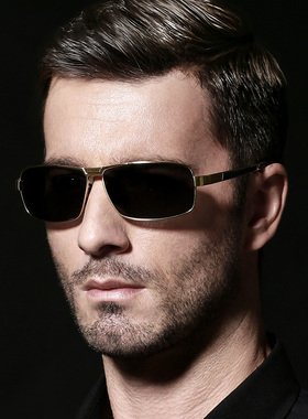 VazRobe高档男士偏光太阳镜黑色墨镜方形高清帅气商务钓鱼高尔夫