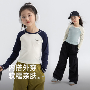 大叹号女童长袖T恤2025春秋新款儿童洋气打底衫中大童女孩上衣