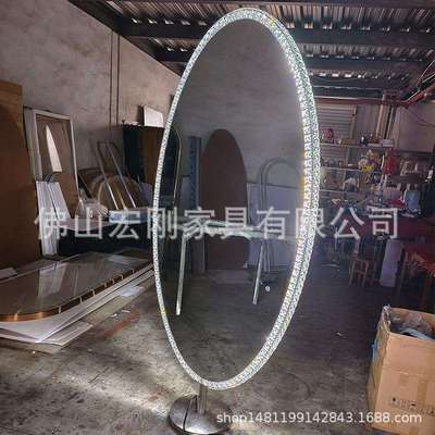 新款网红理发店镜台美发店镜子发廊专用带灯镜台落地单面壁挂镜子