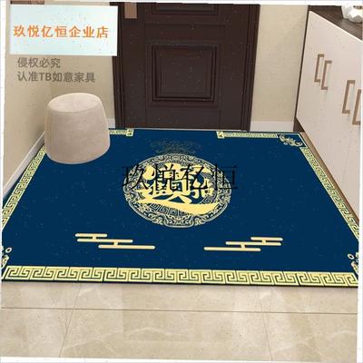 招财进宝入户地垫l土黄色门口脚垫防滑耐磨新中式玄关地毯圈绒加,