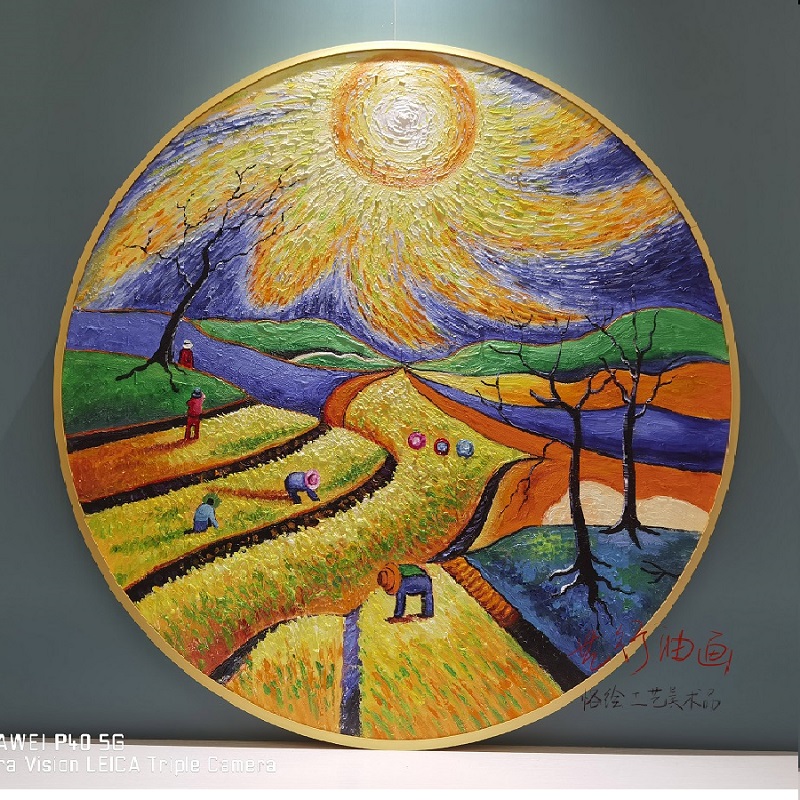 极速圆形手绘玄关装饰油画梵高咖啡馆麦田太阳莫奈U日出餐厅艺术图片