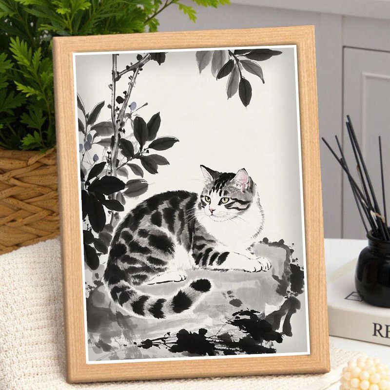 中国风水墨风系猫咪家居玄关客厅挂桌面可书房装饰相框摆台