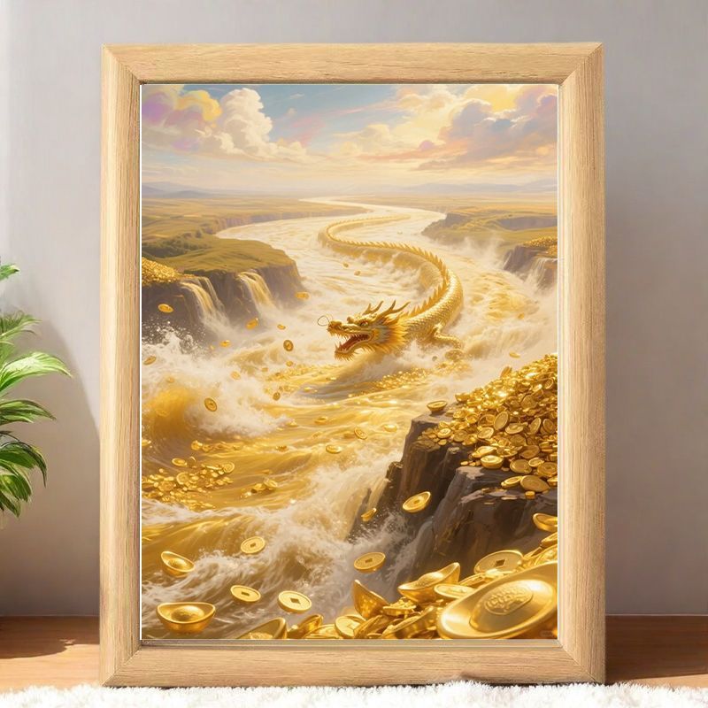 金龙送宝财源滚滚来流水生财办公室招财摆件摆件旺宅相框摆台