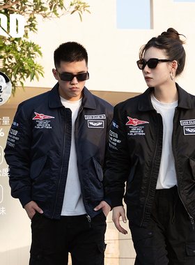 UOD羽绒服鹅绒2025新款飞行员夹克男短款刺绣羽绒工装外套棒球服