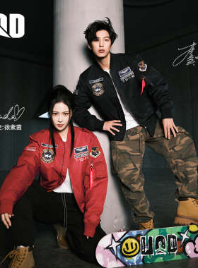 UOD明星同款飞行夹克男刺绣棒球服春秋季休闲宽松工装外套潮情侣