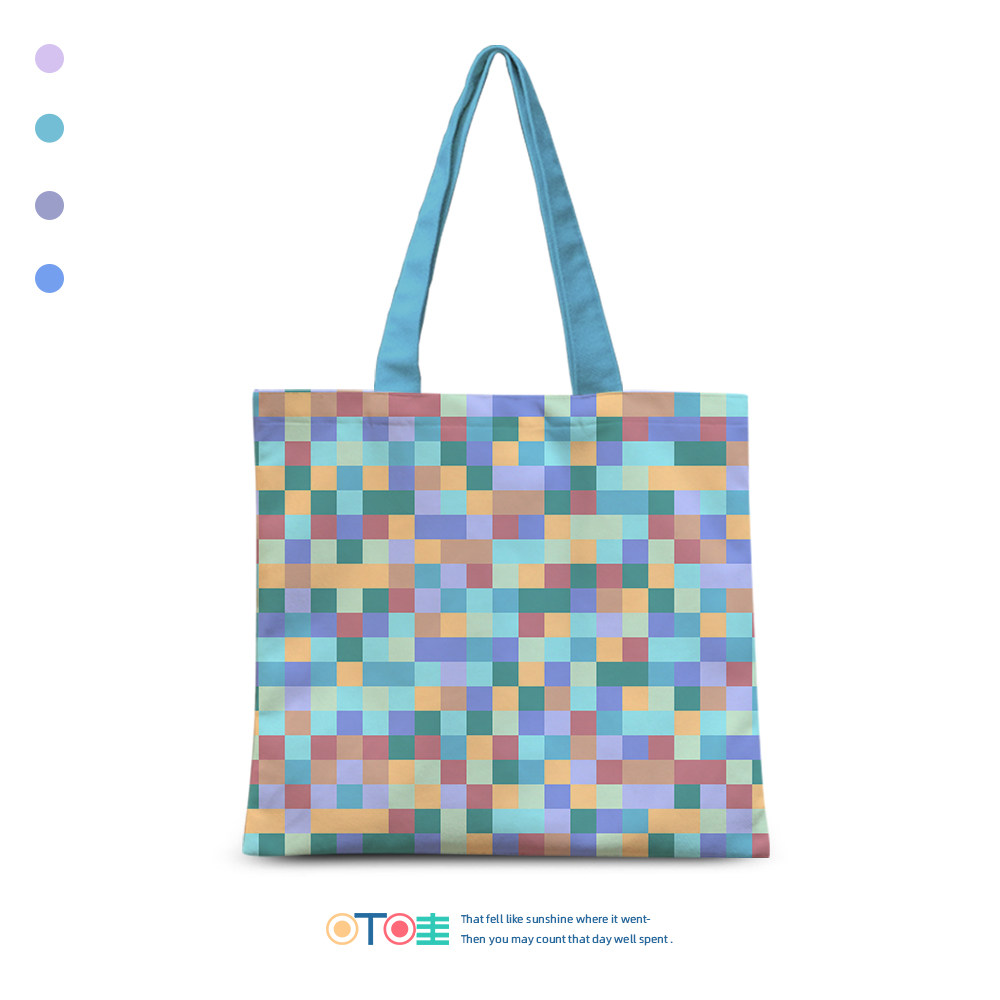 叮哇像素风帆布包定制马赛克创意手提袋结实耐用棋盘格环保购物袋,收纳整理,购物袋/环保袋/帆布袋,淘宝优惠券,粉丝福利购,淘宝优惠卷