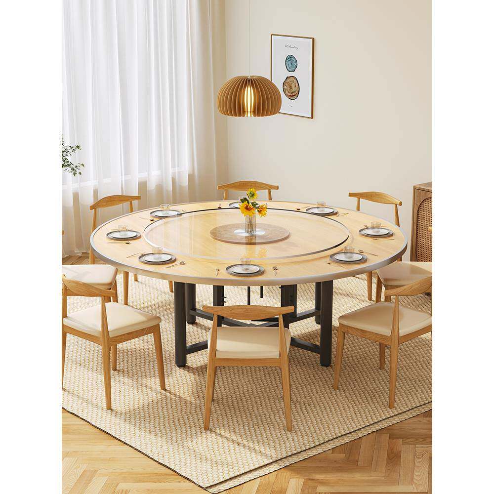 A8L实木圆形餐桌椅组合可折叠吃饭桌子家用桌面板新中式一桌四椅