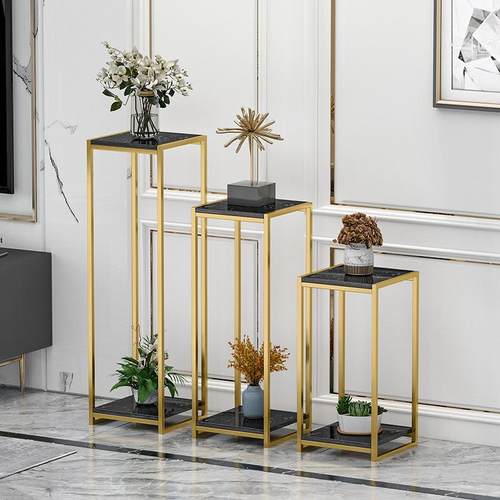 北欧金色大理石置物架子花几现代客厅电视柜旁落地式时尚铁艺花架