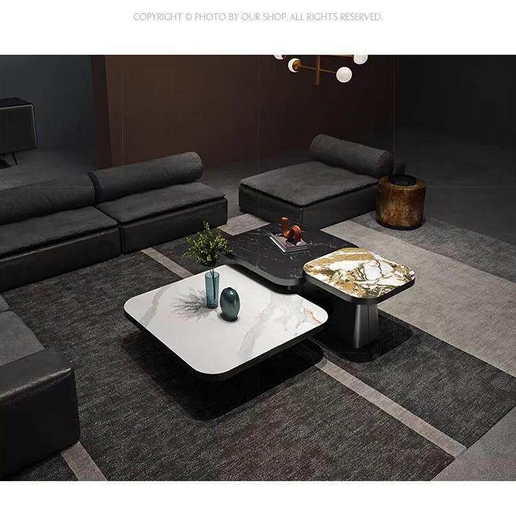 意式极简轻奢客厅家用不锈钢设计师进口岩板大小高低茶几角几组合