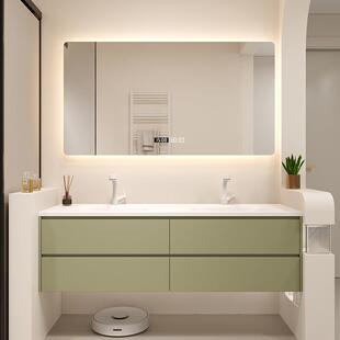 可丽耐一体双盆浴室柜组合橡木智能感应镜洗漱台洗手脸盆别墅