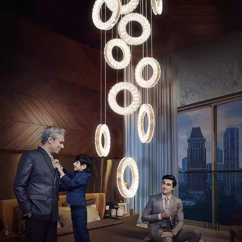 复式楼大吊灯高档别墅loft公寓吊灯楼梯吊灯轻奢水晶挑空客厅吊灯