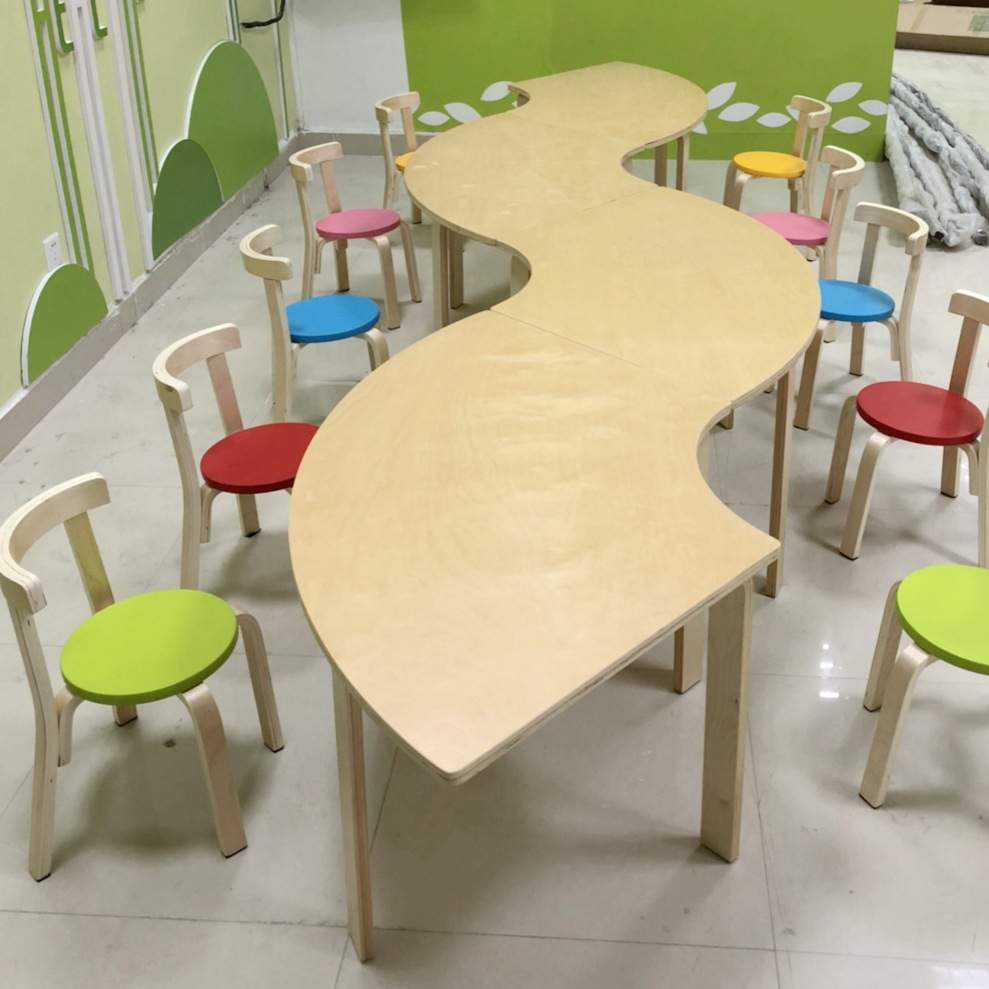 简约现代幼儿园实木儿童绘画美术学习桌绘本馆托管班小学生课桌椅