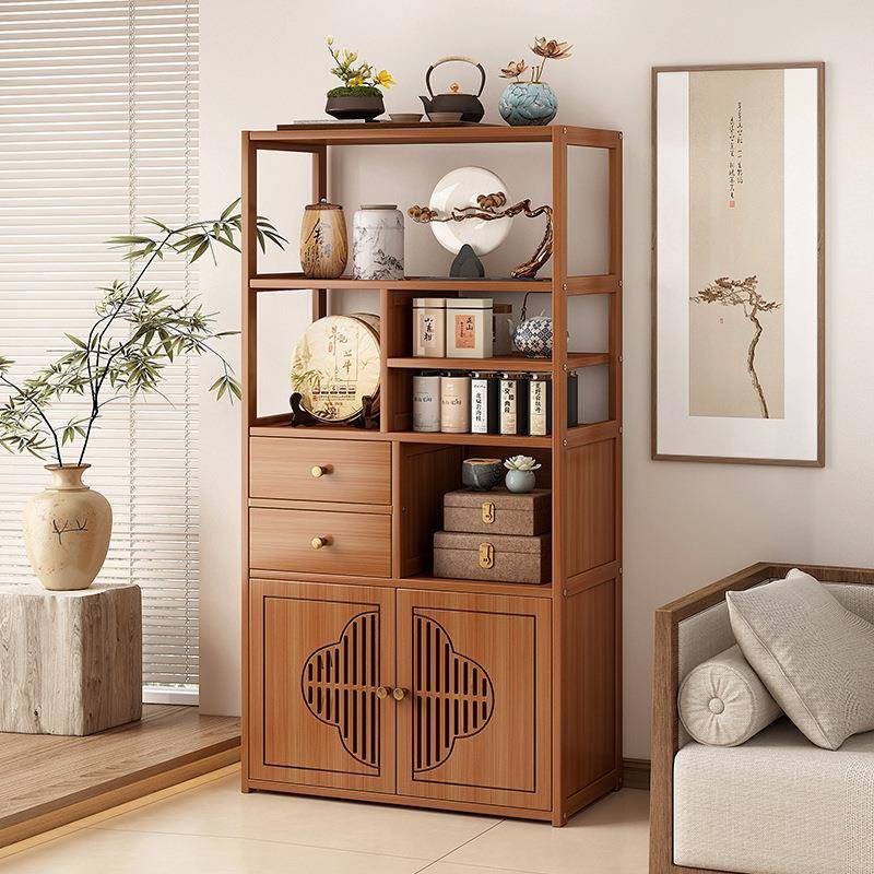 新中式浮雕博古架摆柜实木多宝阁茶具摆件展示架多功能茶柜置物架