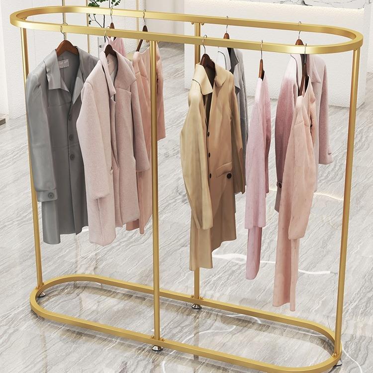 服装店展示架落地中岛挂衣架男女装童装中间货架子椭圆形侧挂衣杆