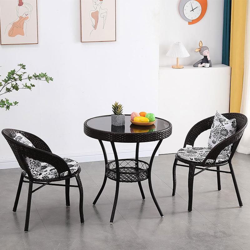 小茶几简约现代户外卧室圆餐桌阳台小庭院花园加厚款组合藤编桌椅
