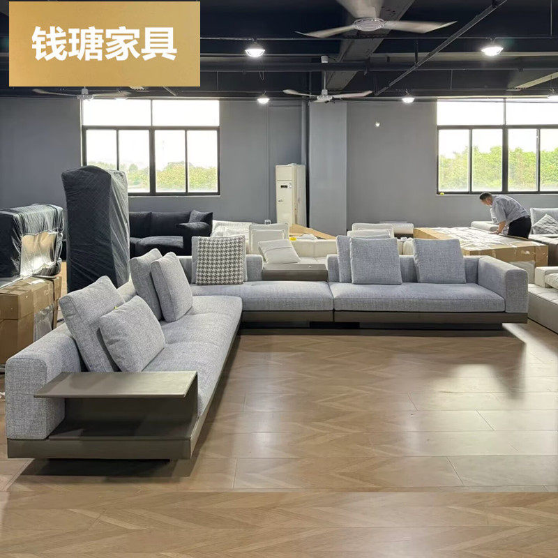 北欧轻奢现代设计师别墅区大平层皮布转角大户型沙发样板房沙发