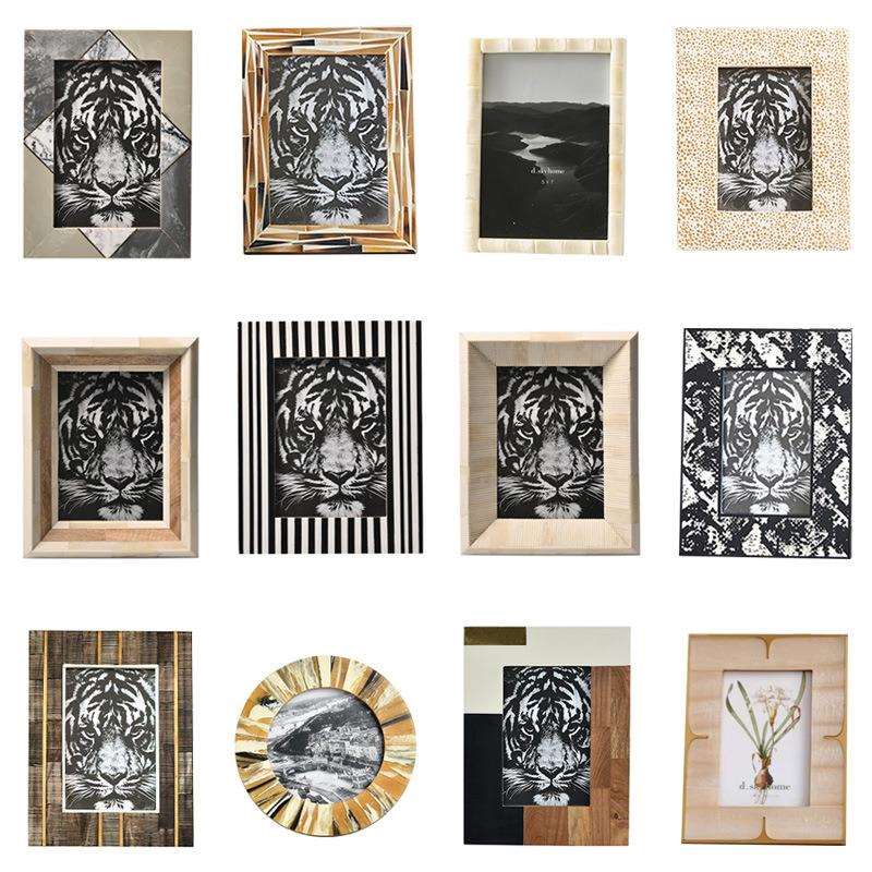 印度进口牛骨几何相框摆件现代样板间卧室床头柜客厅相架画框装饰