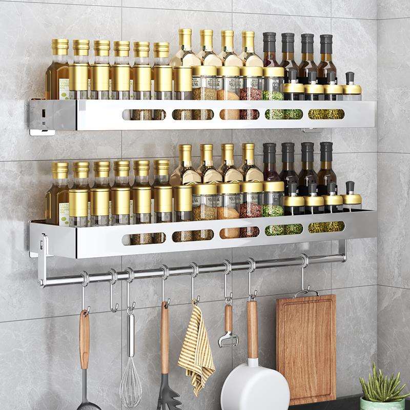 不锈钢架子置物架厨房用品调味料免打孔壁挂式家用大全墙上收纳架
