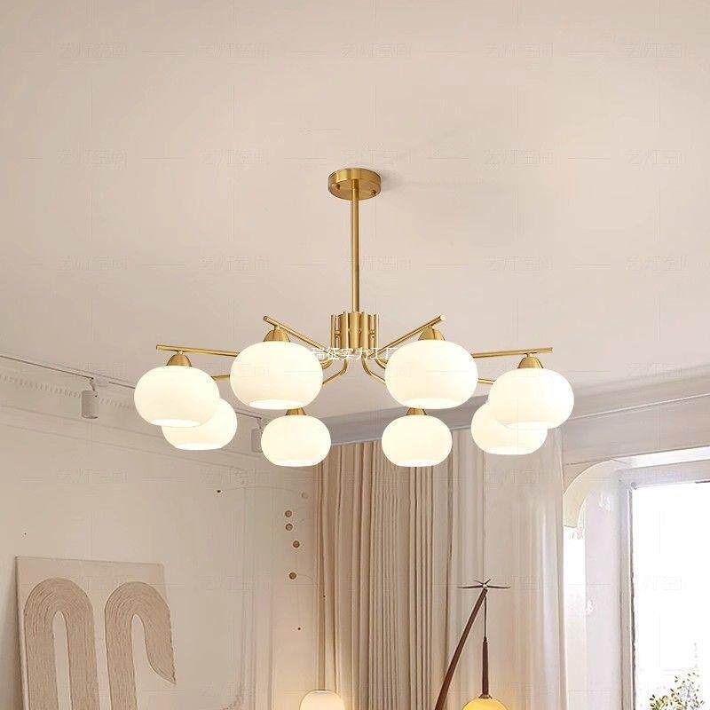客厅主灯中古风吊灯多头新款奶油风卧室吊灯餐厅吧台灯具柿子北欧