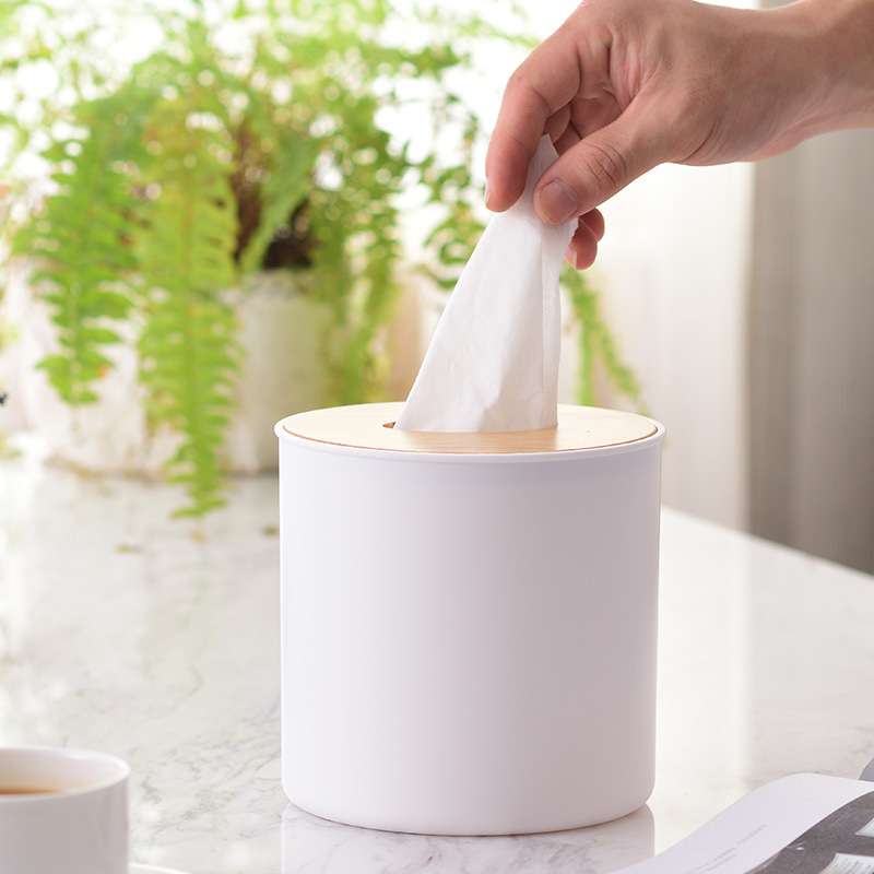 简约圆桶纸巾盒 创意餐巾纸抽盒 卷筒纸抽纸盒圆形木盖子纸巾盒