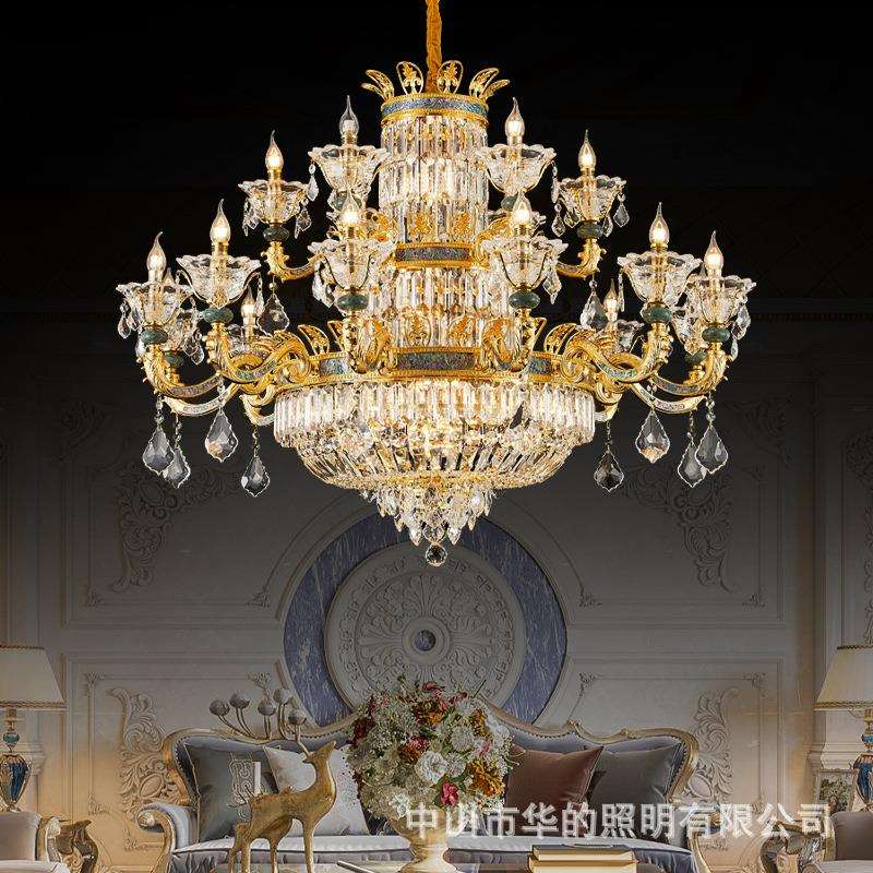 法式全铜别墅客厅吊灯奢华大气复式楼调高楼欧式水晶蜡烛卧室吊灯