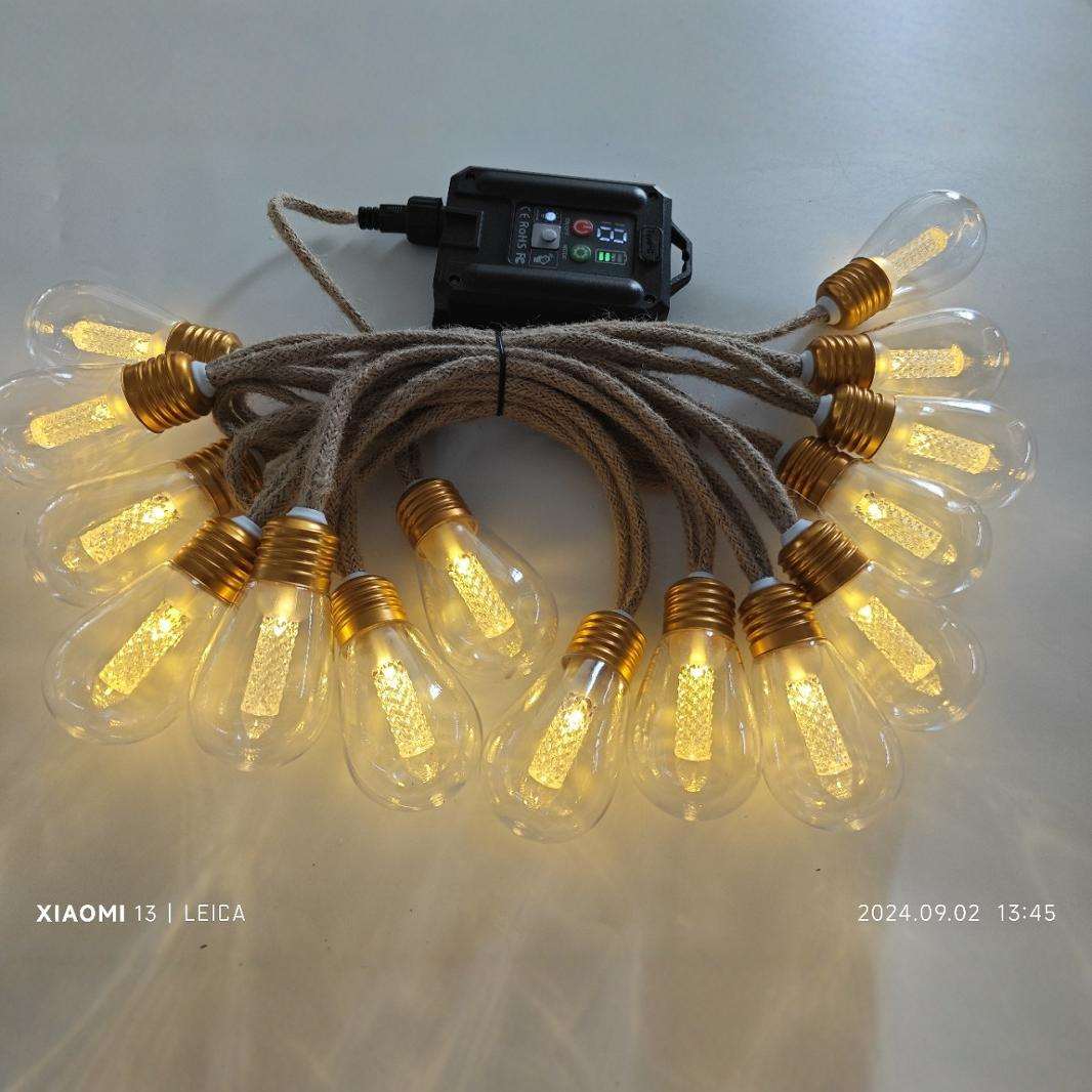 LED新款房间庭院派对婚礼浪漫装饰圣诞灯太阳能麻绳S14灯泡灯串