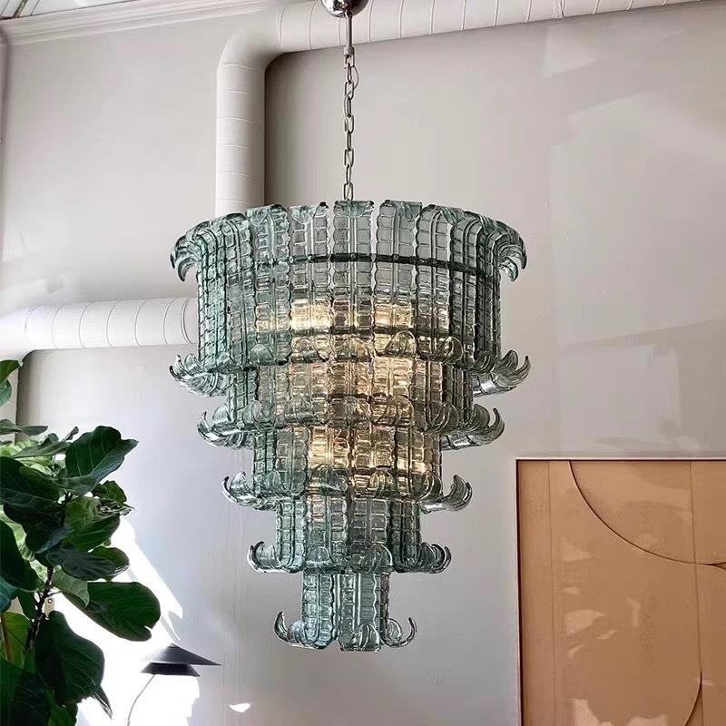 法式客厅灯轻奢复古别墅复式楼梯吊灯美式艺术玻璃主餐厅卧室灯具