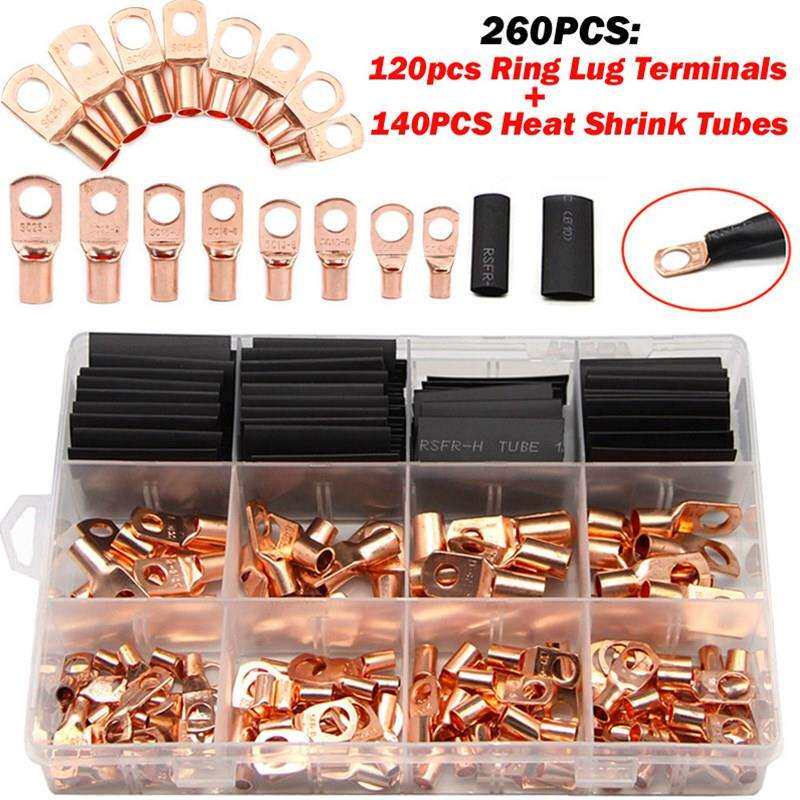 跨境ebay 铜鼻子260pcs盒装环形端子接线片 sc系列窥口铜接线端子