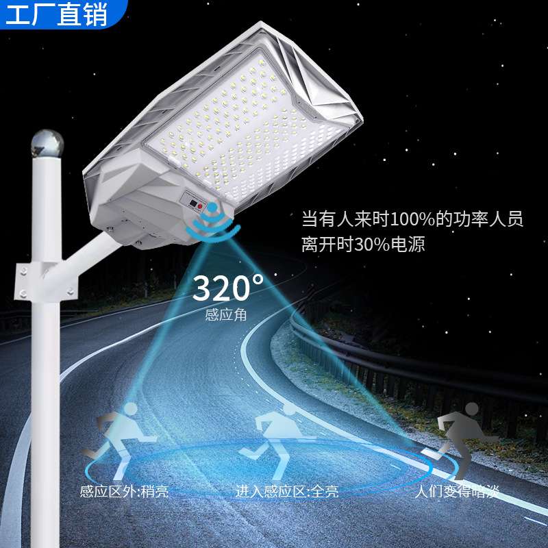 新款太阳能一体路灯人体感应阴雨天不断电5054超大透镜灯珠庭院灯