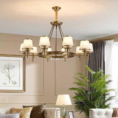 美式客厅全铜吊灯复古别墅大厅古铜色吊灯温馨浪漫卧室书房全铜灯