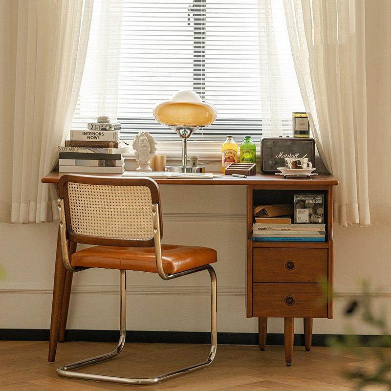 中古风实木书桌化妆台书房家用办公长桌书柜法式复古卧室学习桌子