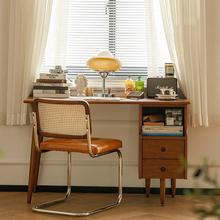 中古风实木书桌化妆台书房家用办公长桌书柜法式复古卧室学习桌子