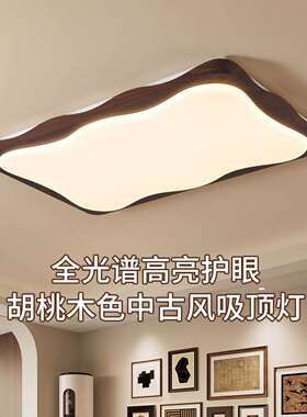 客厅吸顶灯法式中古风复古简约胡桃木色2025年新款书房主卧灯357L