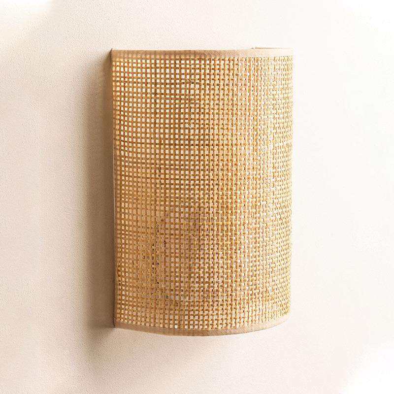 现代简约日式原木风格藤艺手工编织民宿卧室床头壁灯玄关过道灯具