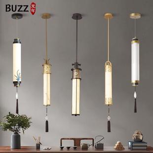 新中式床头吊灯高级感轻奢主卧室玄关中古风单头小吊灯2025新款