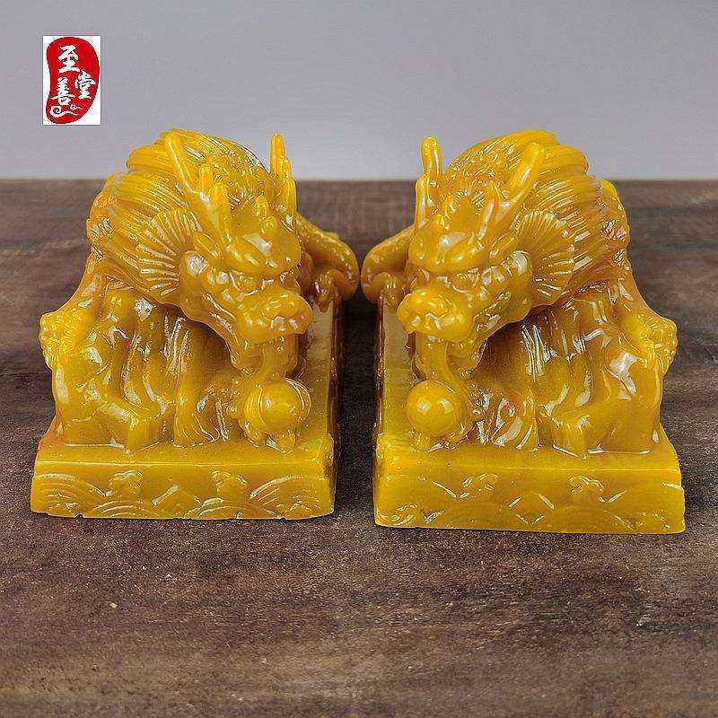 古玩收藏仿寿山石雕田黄色麒麟摆件客厅装饰观赏奇石