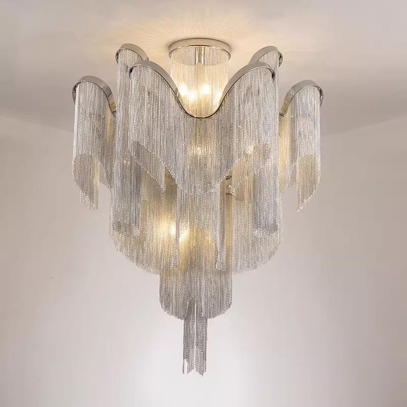 后现代轻奢流苏铝链条吊灯酒店大堂样板间设计师客厅餐厅吸顶灯具