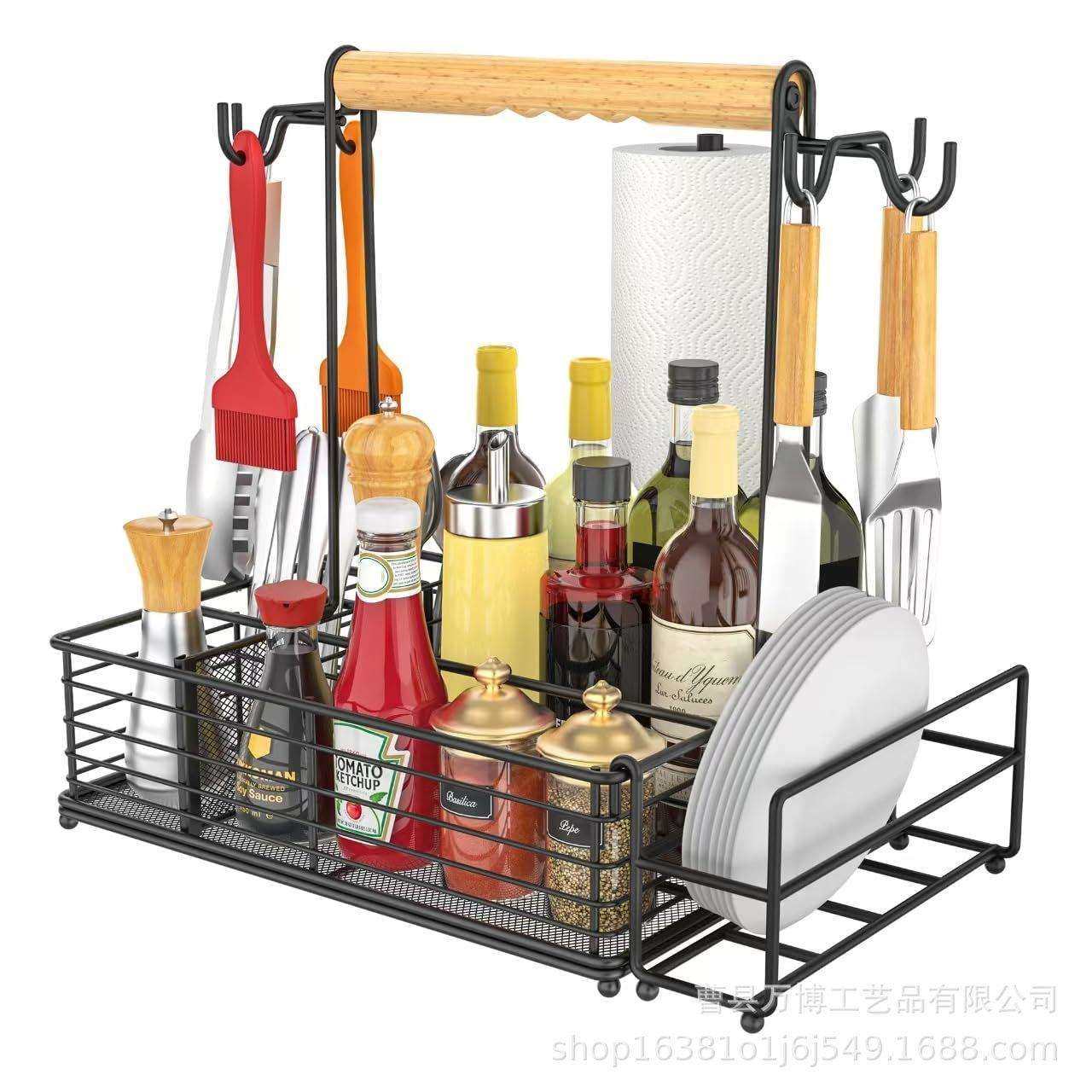 户外铁艺烧烤蓝手提式户外储物蓝简易收纳篮烧烤用品存储筐