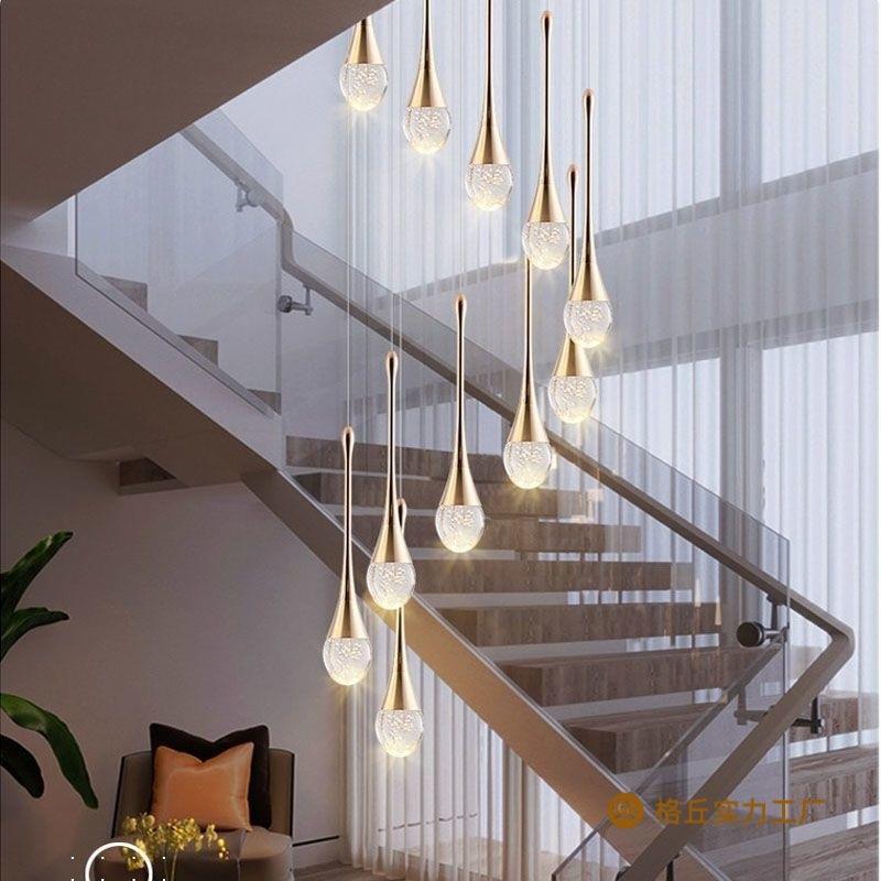 现代简约楼梯吊灯水晶轻奢复式楼挑空客厅大别墅旋转楼梯间长吊灯