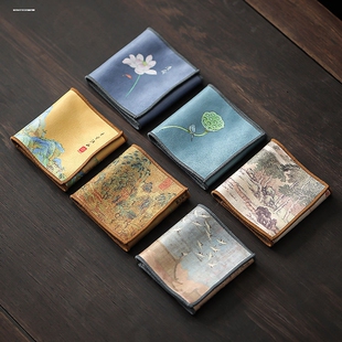 茶巾加厚吸水大尺寸麂皮绒茶桌布茶台专用中式彩绘干泡巾茶几抹布