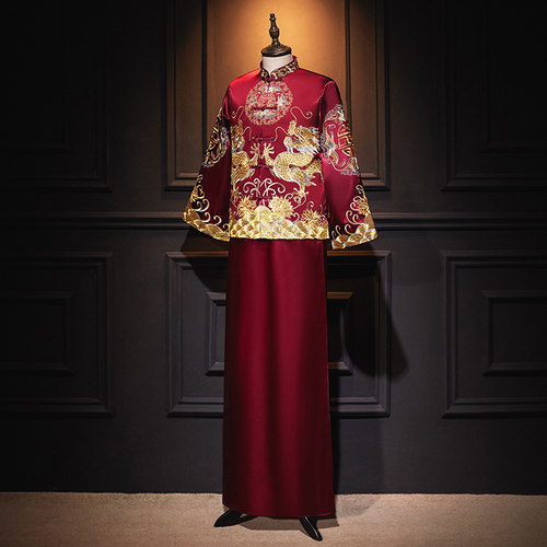 秀禾服男士2021新款中式婚礼新郎接亲敬酒礼服大码唐装龙凤褂夏季