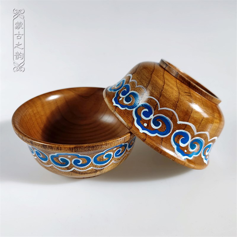 蒙古木碗实木手绘隔热防烫蒙餐奶茶碗汤碗饭碗蒙古族木质餐具民族