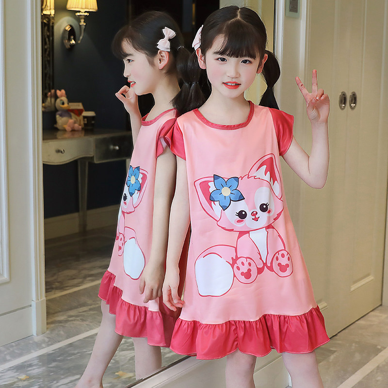 儿童睡衣女孩夏季女童公主睡裙纯棉宝宝卡通可爱超萌短袖薄款居家