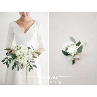 大码缎面婚纱V领200斤胖MM简约修身显瘦加大加肥中长款旅拍出门纱