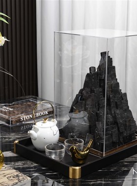 罗曼提新中式花艺棕色大理石书黄鹂鸟饰品摆件样板间酒店客厅茶几