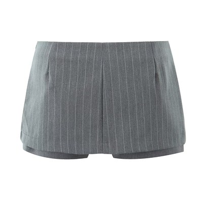 灰色细条纹开叉裙裤低腰防走光半身裙女小个子迷你包臀西装短裙子