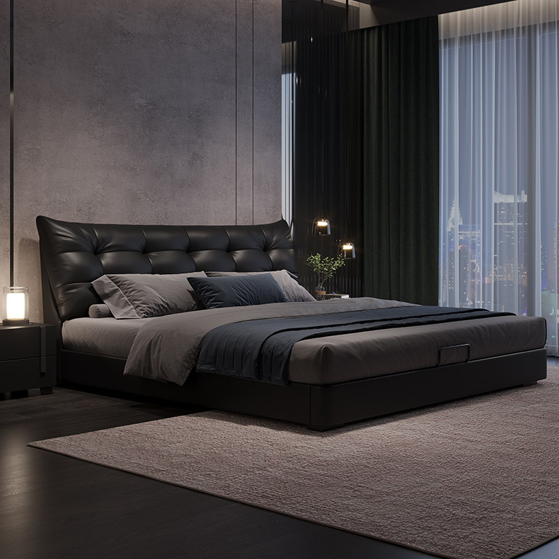 摩锦真皮床现代简约高端大气轻奢主卧大床1米8云朵床榻榻米双人床